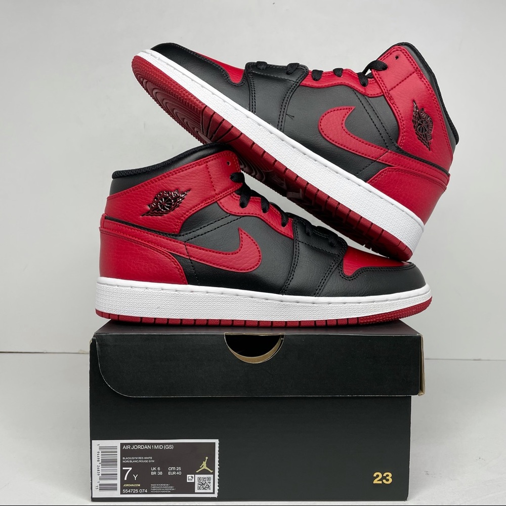Nike Air Jordan 1 Retro Mid GS “Banned/Bred” NEW - Picture 1 of 4